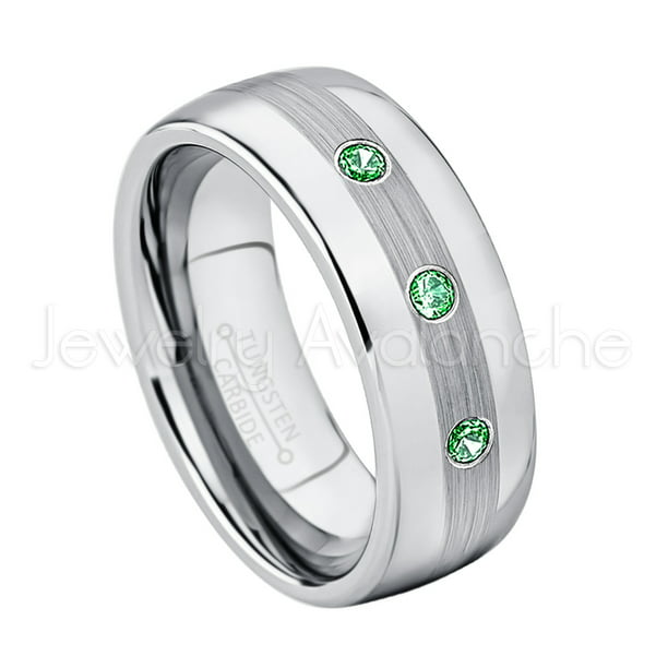 6MM Brushed Finish Comfort Fit Classic Dome White Wedding Band 5 May Birthstone Ring 0.21ctw Emerald 3-Stone Titanium Ring 